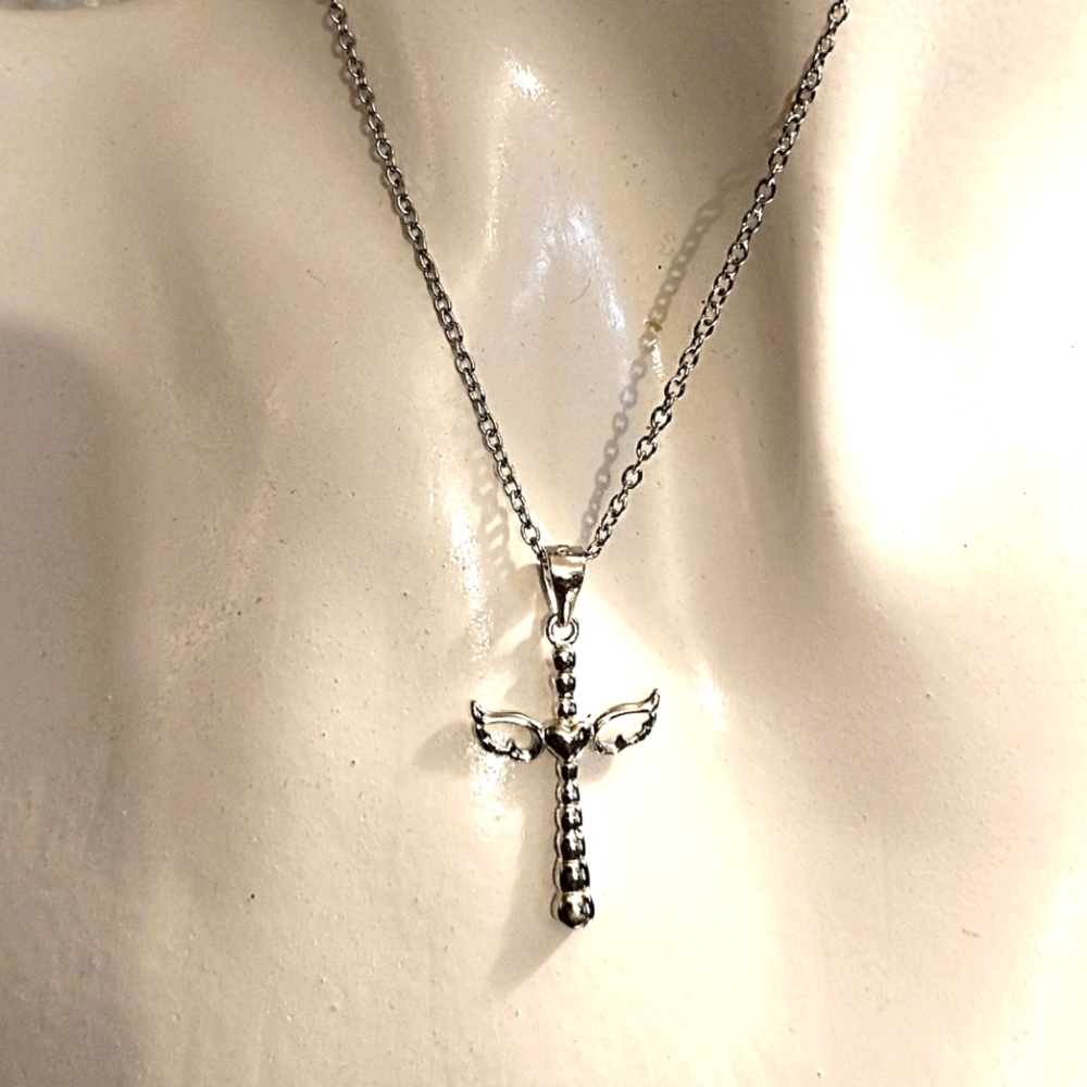 925 Sterling Silver Angel Heart Cross Wings Pendants